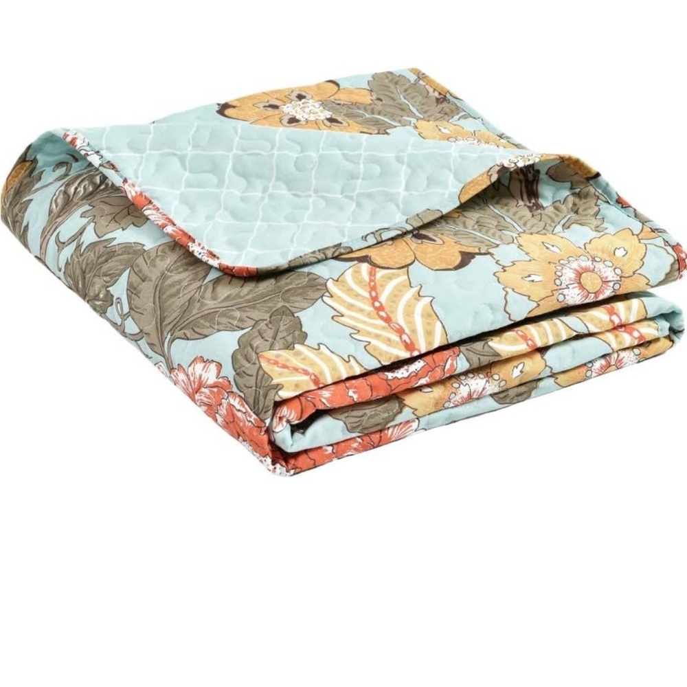 NWOT Lush Decor Sydney Floral Throw Blanket, 50" W x 60" L, Blue & Green